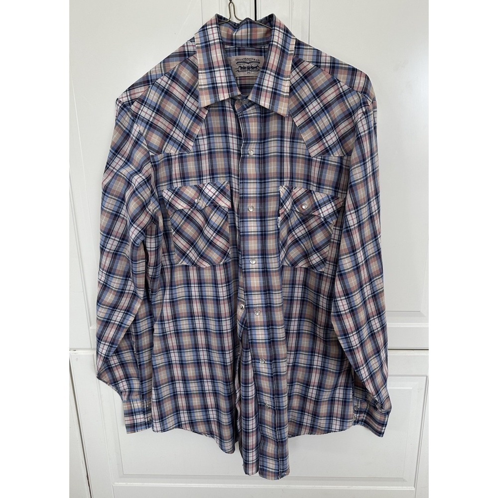 Vintage Levis Pearl Snap Plaid Long Sleeve Shirt Size M
